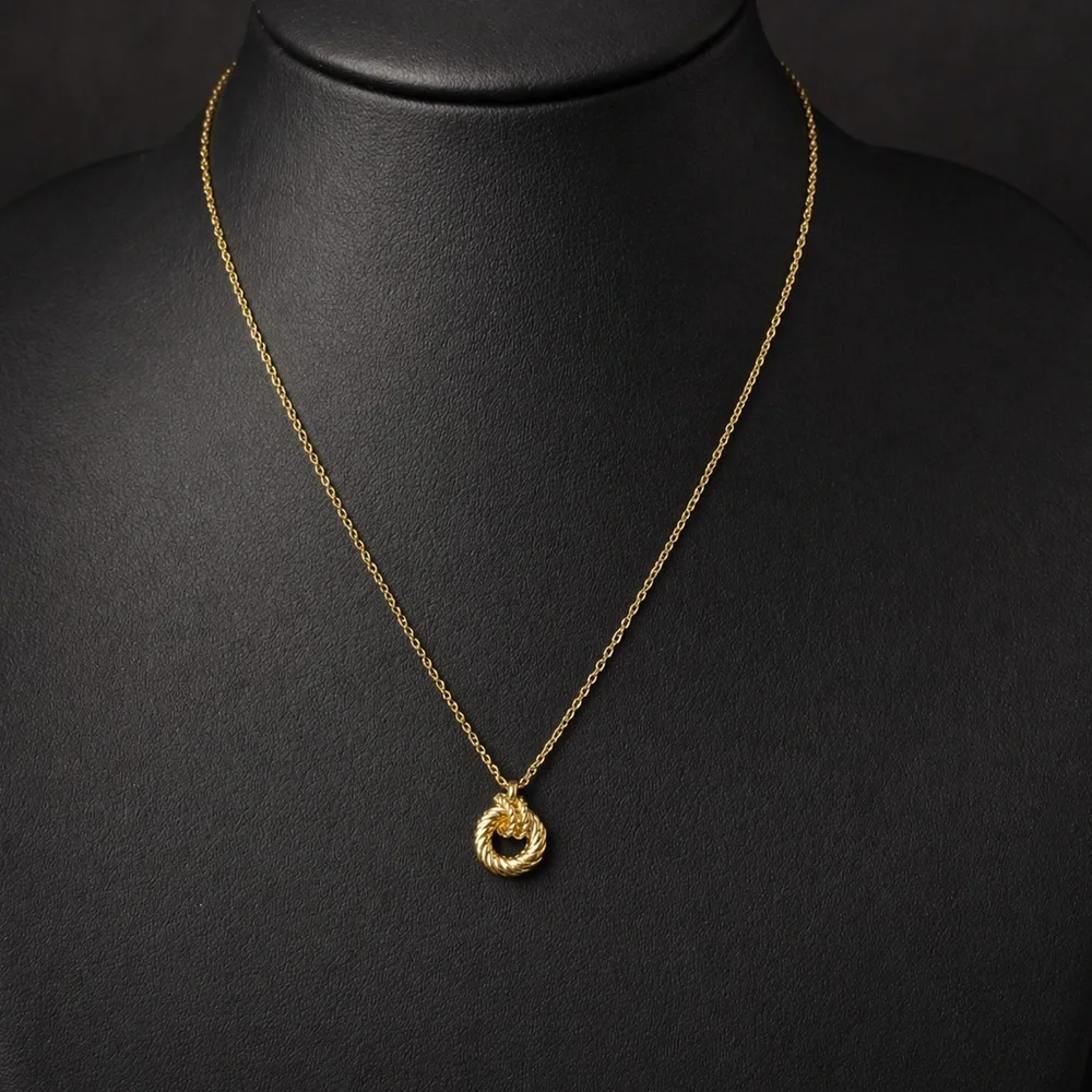 DIOR Twisted Rope Knot Pendant On A Polished Yellow Gold Plated Necklace 18” - Picture 15 of 16